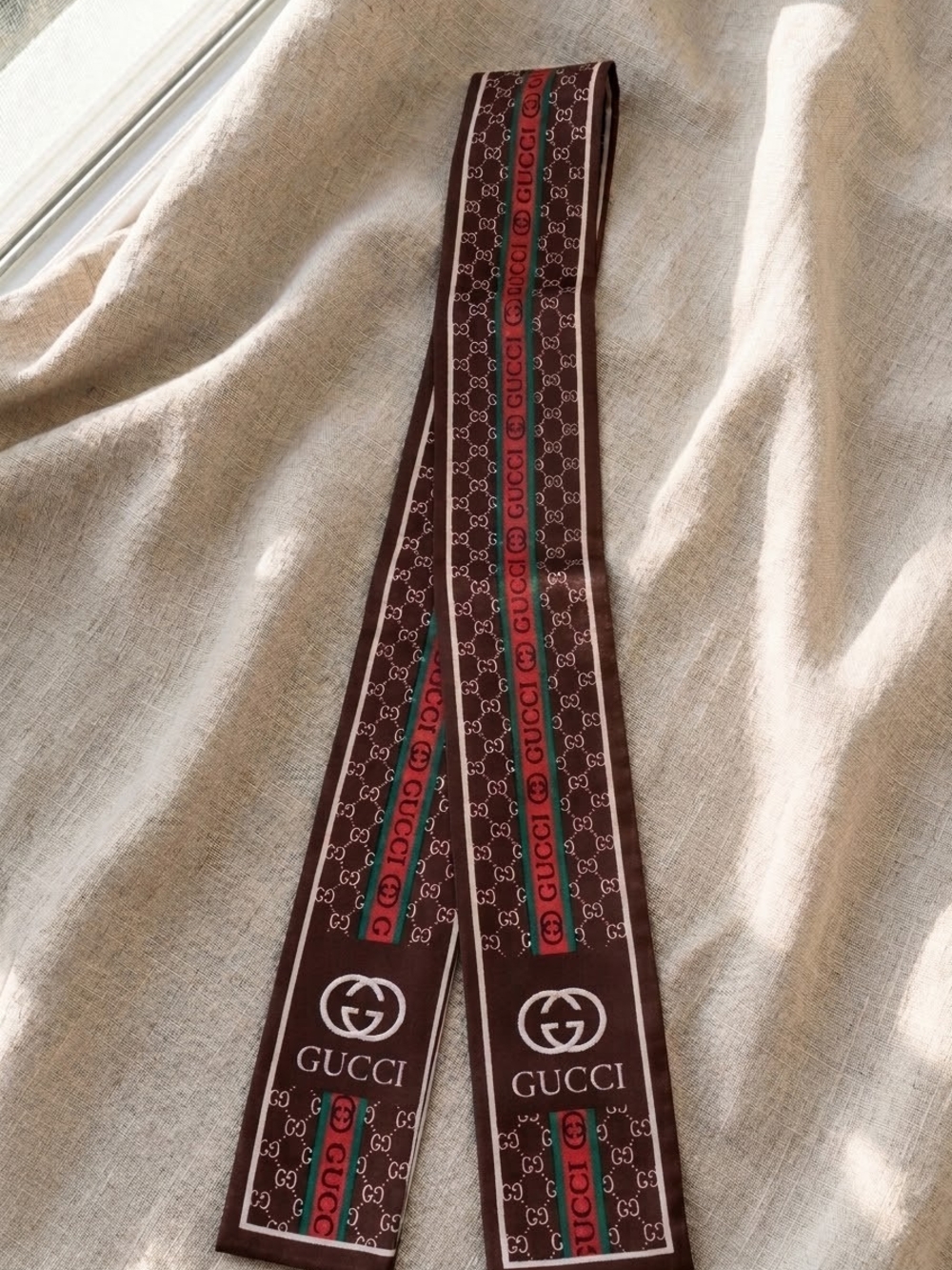 Brand New Twilley Ribbon Scarf with Red and Green Stripes